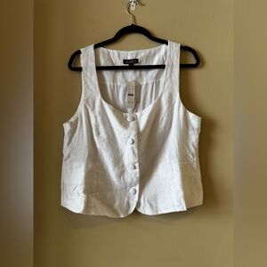 J. CREW Women's White Sleeveless Blouse Button Down Linen Vest Top